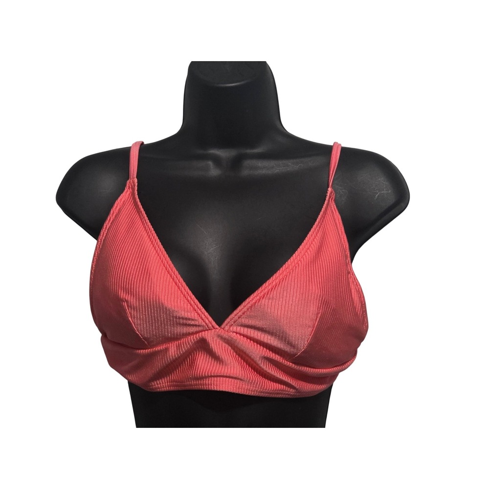 Vince Camuto Swim Ribbed Triangle Bikini Top Coral Pink Large L Adjustable Strap